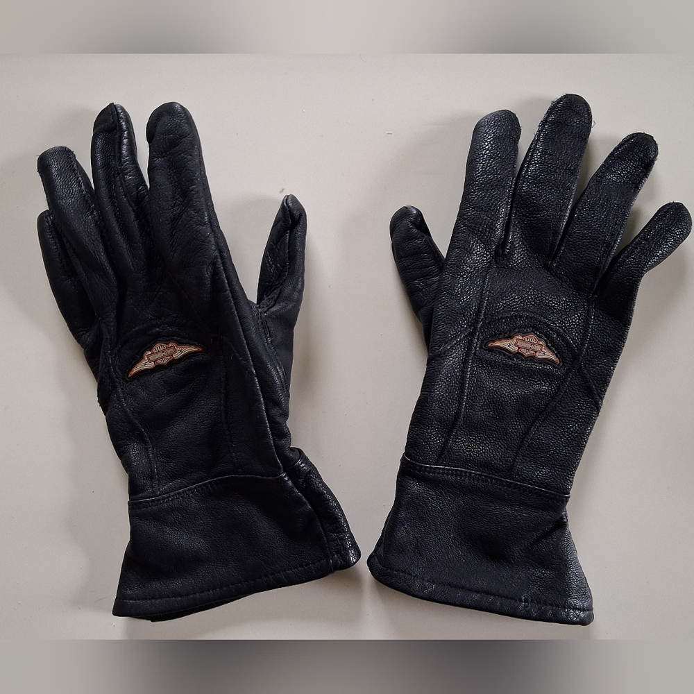 Harley Davidson Womens Black Genuine Leather Biker Gloves Womens Size XS